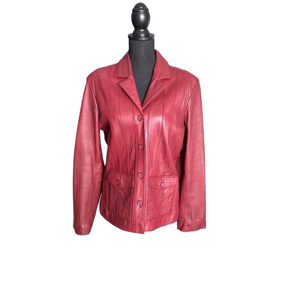 Mossimo Women's Genuine Leather Button-Down Burgundy Jacket Size L - Picture 1 of 13